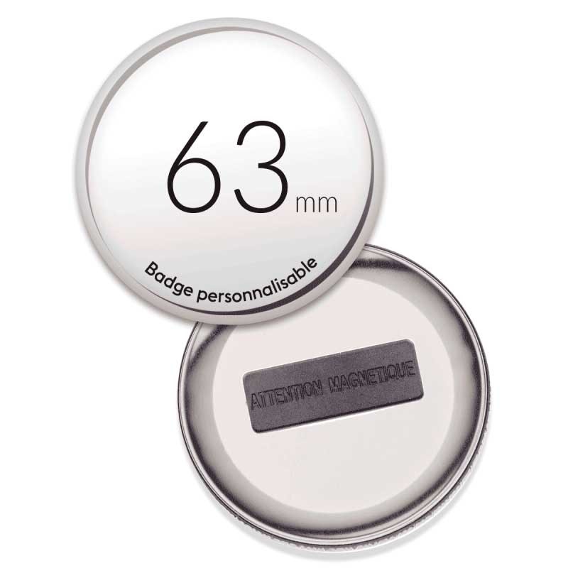 Badge aimanté rond personnalisé - 63mm - 2 aimants