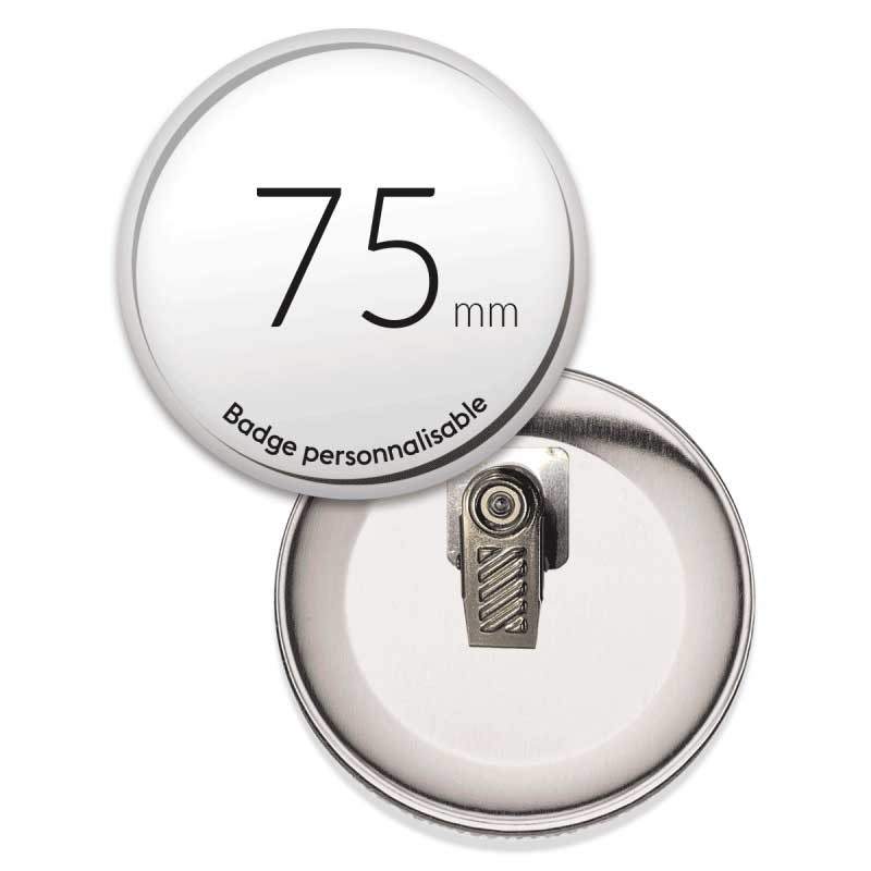 Badge a pince rond de 75mm