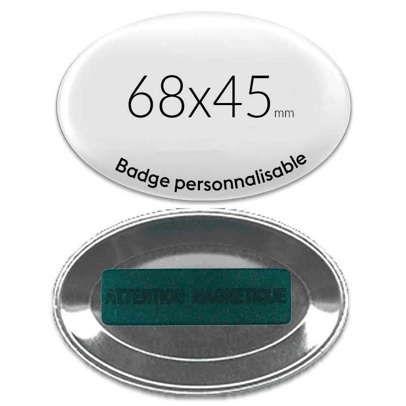Badges ovales aimantés 68x45mm avec 3 aimants