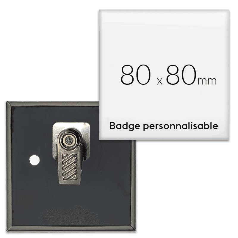 Badges carrés avec pince rotative - 80x80mm