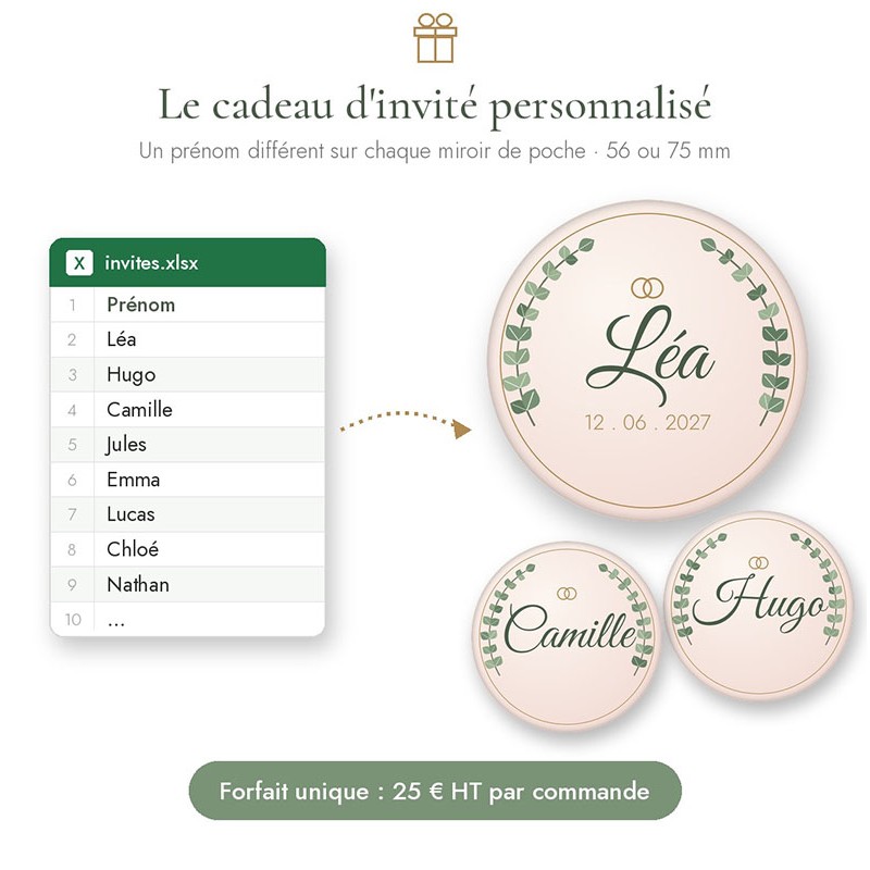 Forfait prénoms invités – miroirs de poche